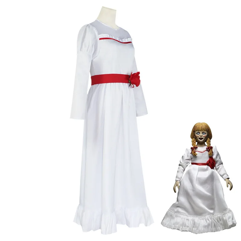 Terrifying Bride's Chachi Annabelle Cosplay Costume Wig Summoning Doll Mask Woman Girl Evil Halloween Horror Costume