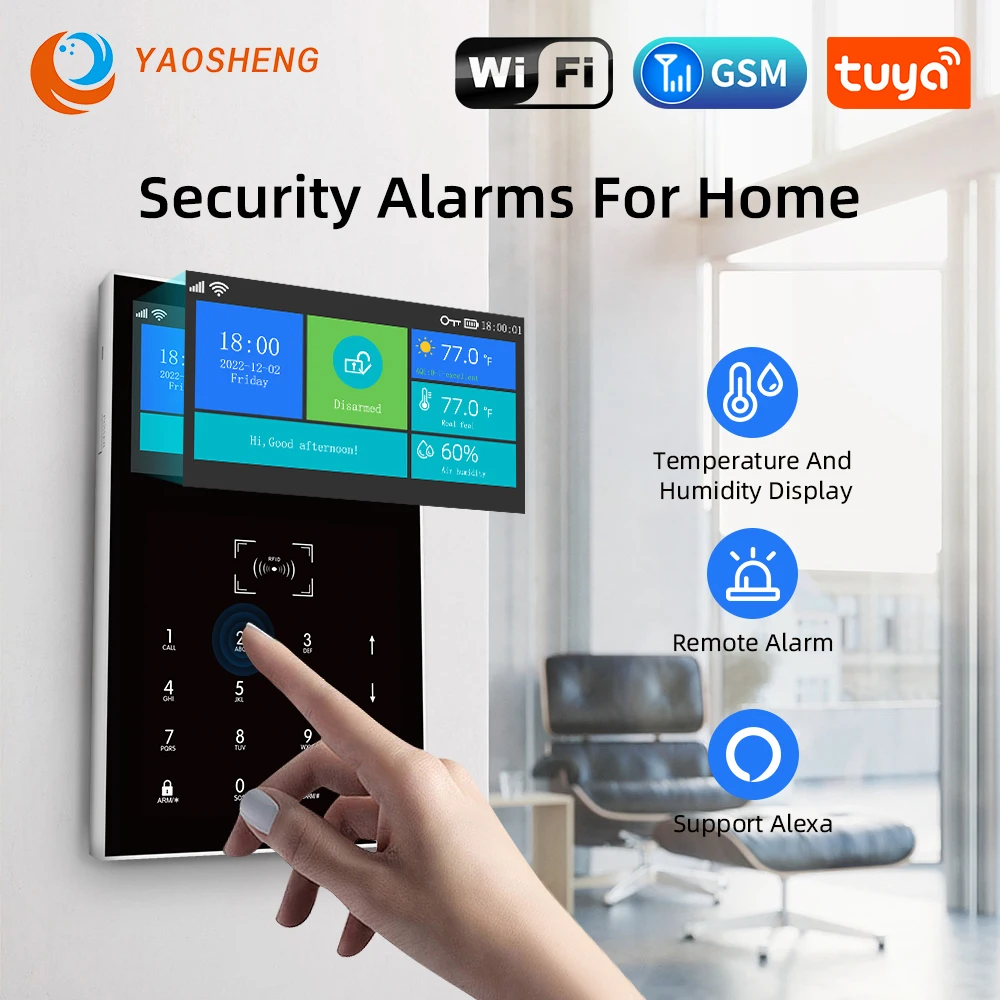 Tuya Smart Home Alarm System 2G Wireless Home Alarm Unterstützung Alexa Google Home Mit Temperatur Feuchtigkeit Display Sicherheit Alarme