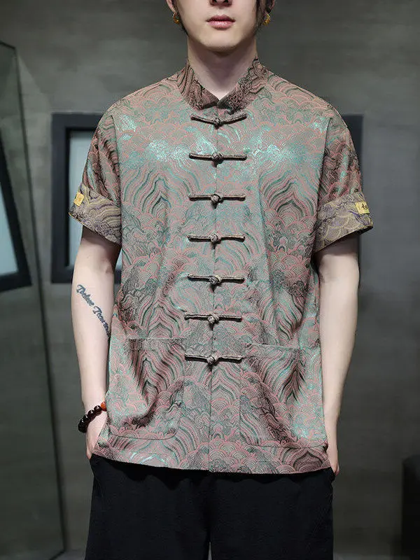 

Новая китайская летняя рубашка из тонкого ледяного шелка с вышивкой, улучшенная модель Ханьфу, большие размеры, модная, на пуговицах, повседневная