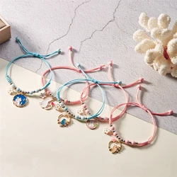 2024 New Cute Cartoon Animal Cat Daisy Flower Bracelets For Women Korean Charm Kitten Braided Bracelet Friendship Jewelry Gifts