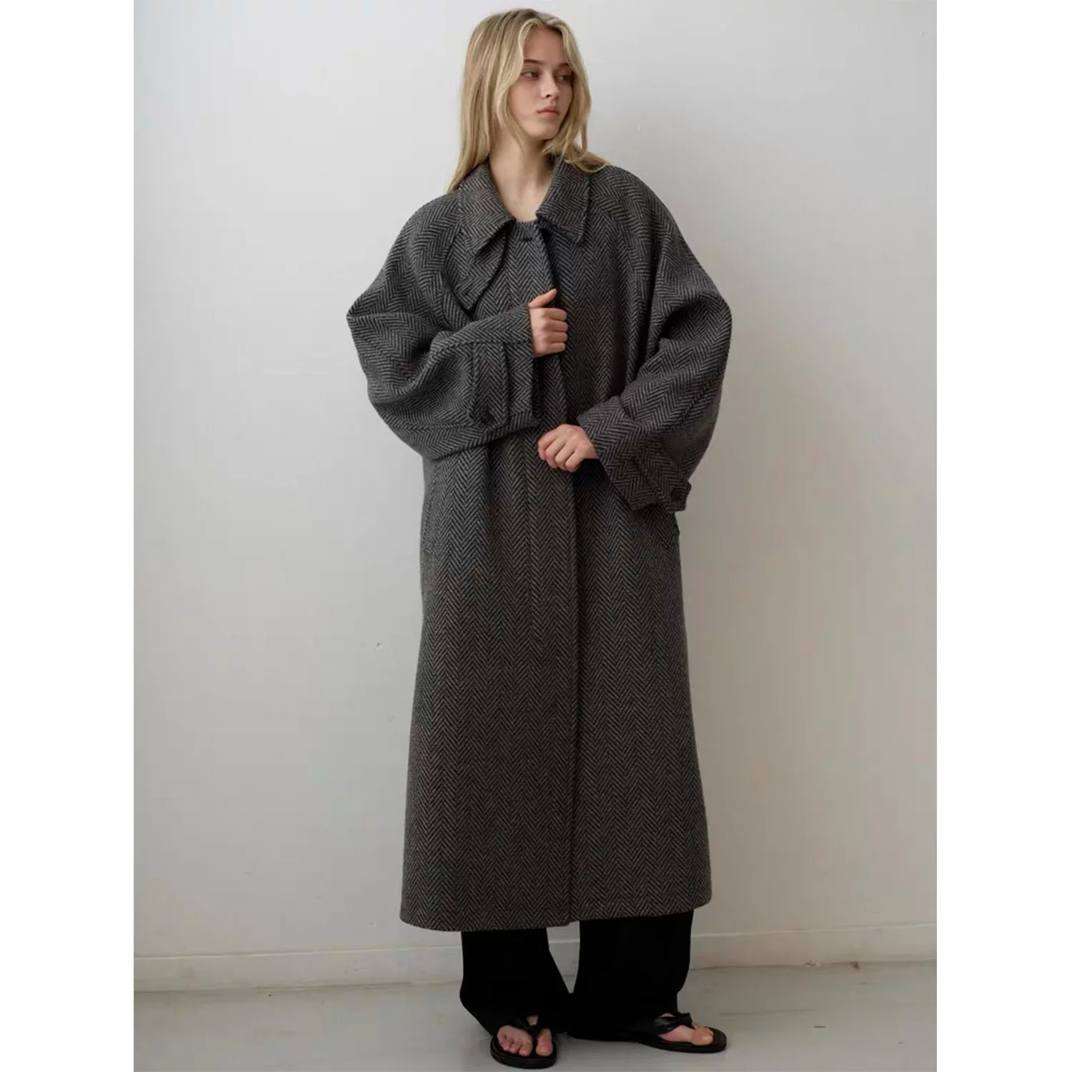 Allingentle Women's Suit Long Blazer Woolen Fashion Women Long Jacket for Cocktail Party Daily Outfits Customize