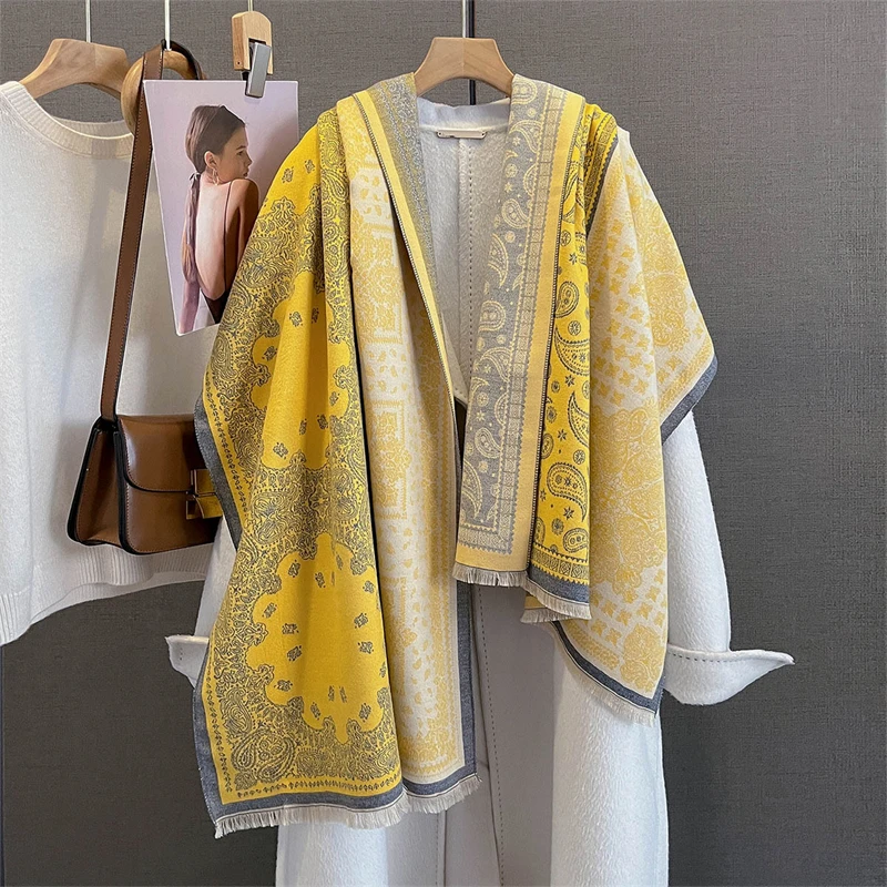 Bufanda de Otoño Invierno para mujer, chales Pashmina, manta de Cachemira cálida, estolas gruesas para mujer, Poncho Echarpe de Bufanda al aire libre