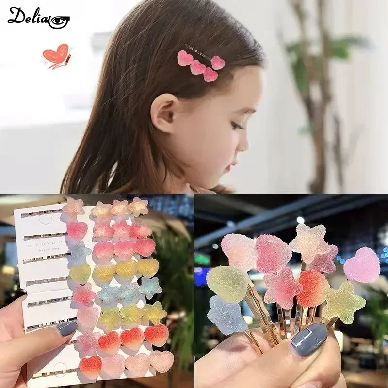 2 Pics Set Rainbow Gradient Heart Star Hair Clip Cute Girls Jelly Hair Clips Hair Accessories for Women Headwear Hairpins