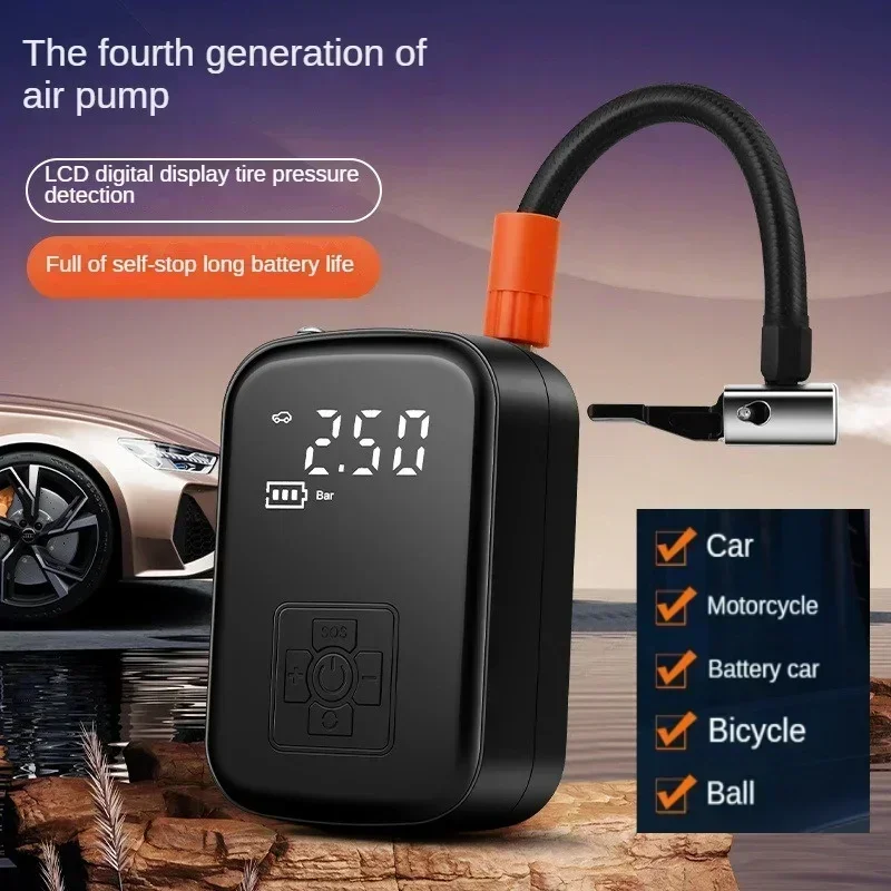 Multi functional wireless/wired car, motorcycle, bicycle, intelligent inflation pump,can be illuminated and used as a power bank