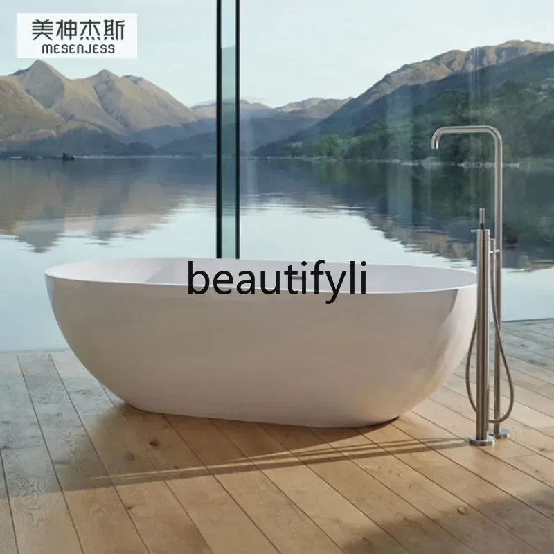 

ssK178 ss25 ss25 Qimei Stone Artificial Stone Oval Thin Edge Bathtub Couple Double Homestay Household Bathtub Bath Customization