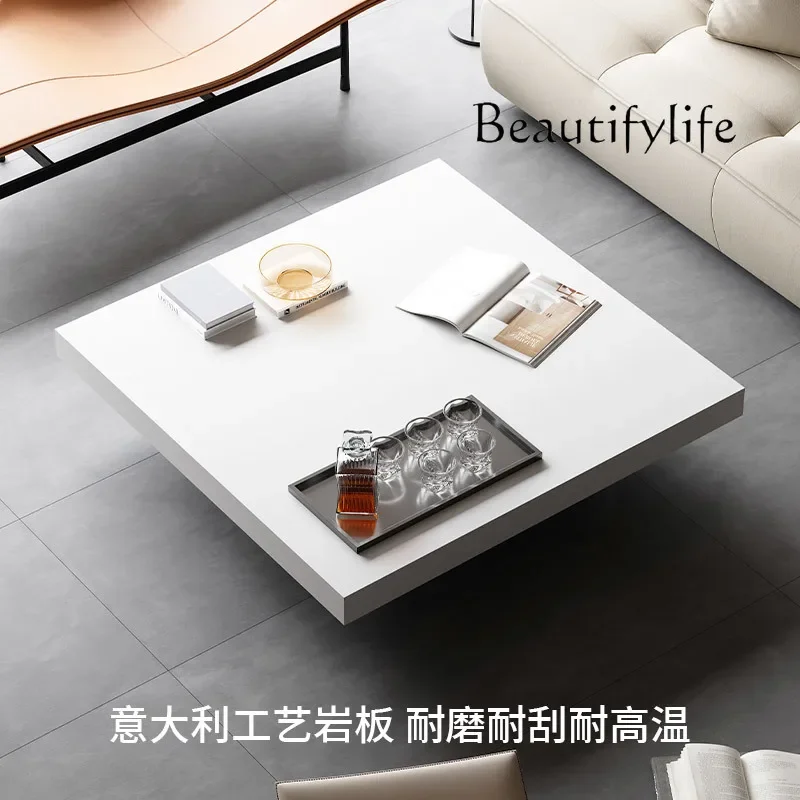 XX ​ ​ طاولة القهوة العائمة الاسكندنافية لوح حجري أكريليك بعجلات تصميم إيطالي بسيط أثاث مقهى لغرفة المعيشة الحديثة FYCT ​