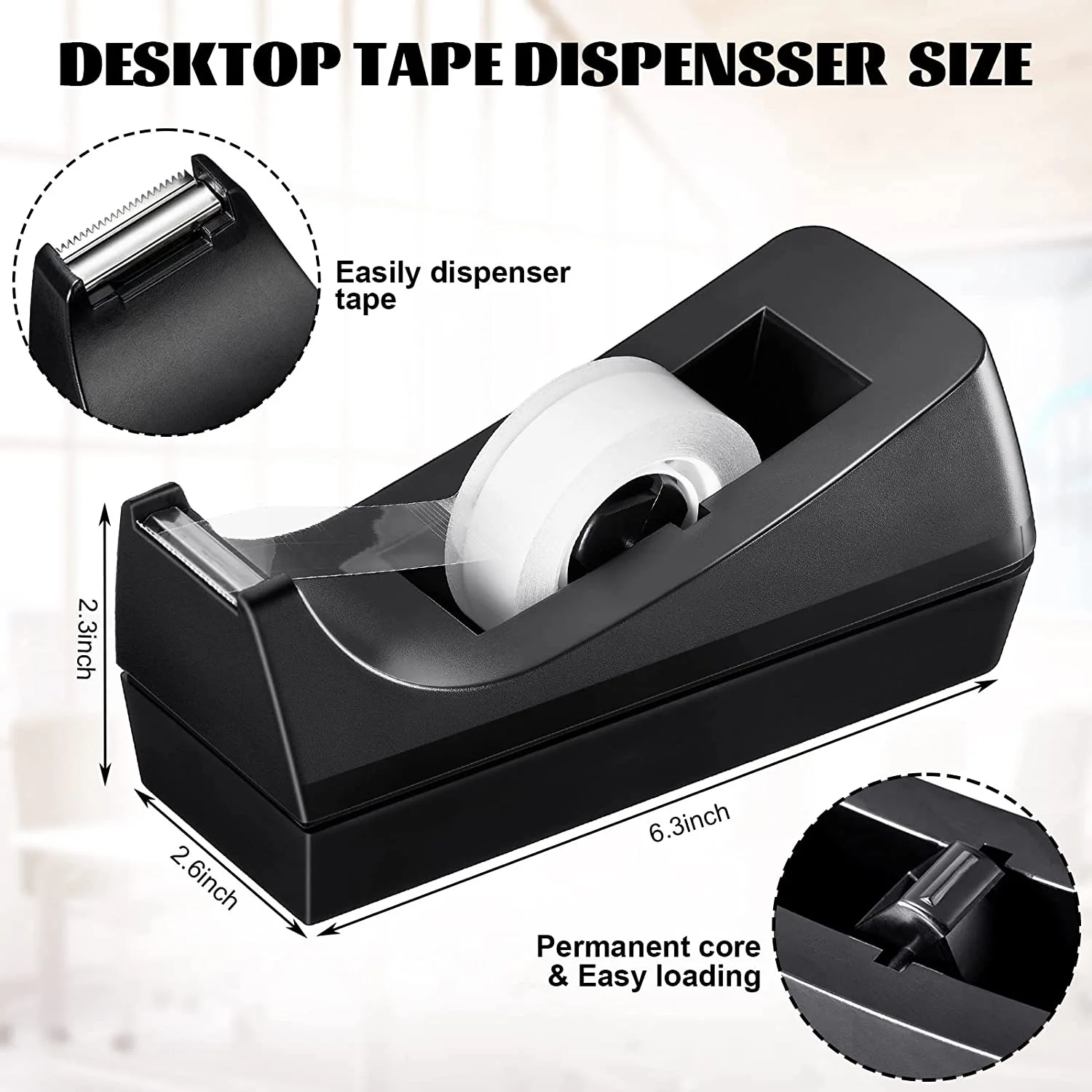 PVC Desk Tape Dispenser with Non-Slip Base Efficient Tape Dispensing for Home School Professionals and Students