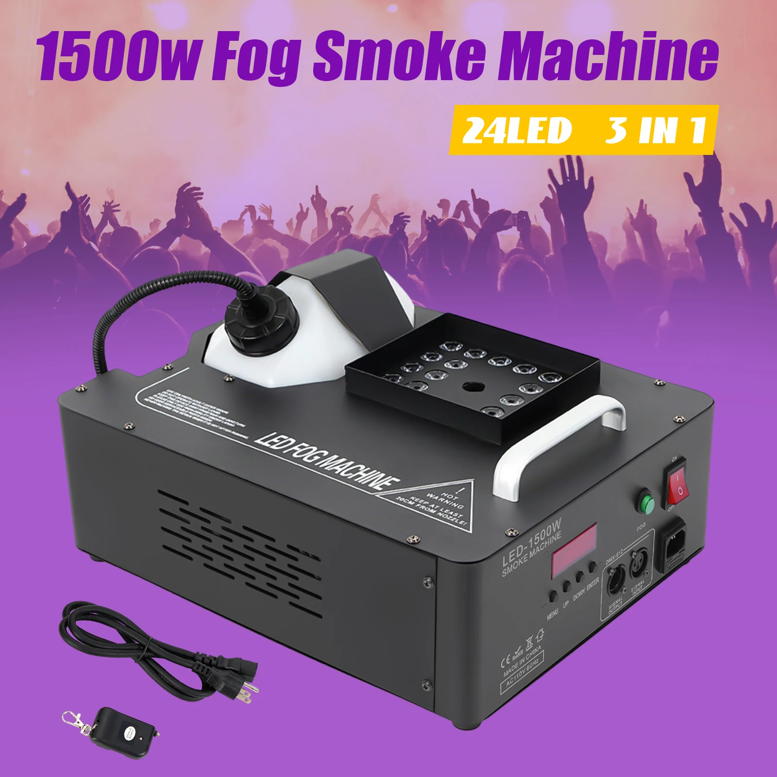 1500W AC110-120V Column Fog Smoke Machine Wireless Remote Controller LED DJ Stage Smoke Fogger