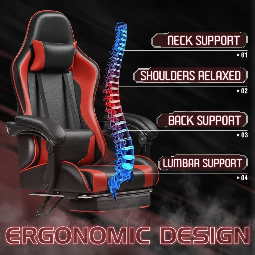 Silla para juegos con reposapiés y soporte lumbar para masaje, sillas ergonómicas para ordenador, altura ajustable con giratorio para mar