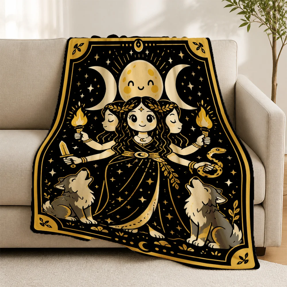 Boho Celestial Witchy Throw Blanket for Couch Decor Mystic Moon Star Motif Plush Sofa Accent Tapestry Cozy Witchcraft Gift for W
