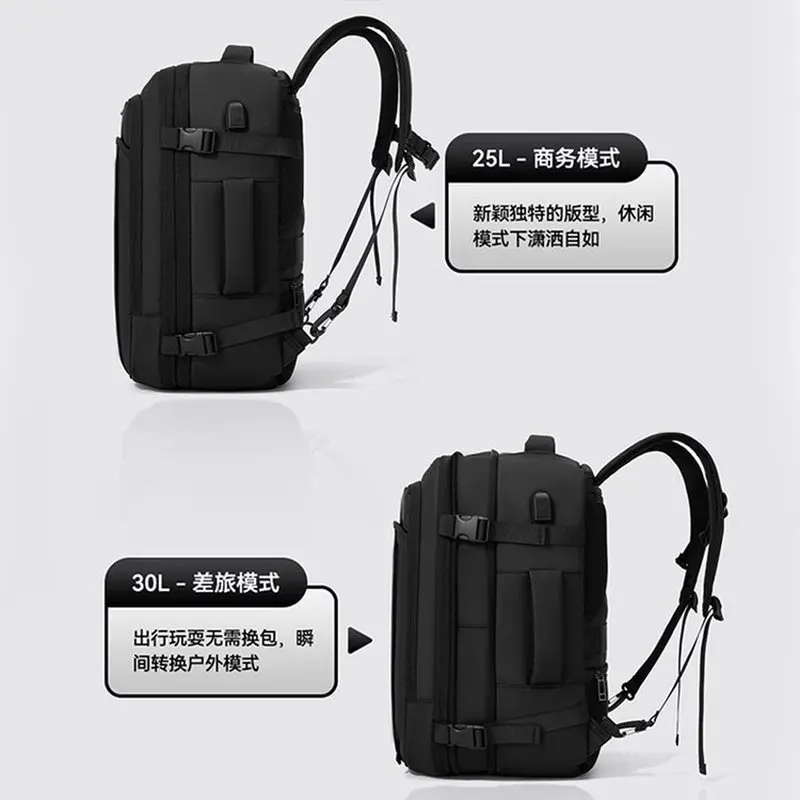 30L expandable 180 Degree Opening and Closing Men Business Backpack Urban Fashion Multifunctional Laptop Backpack Schoolbag USB