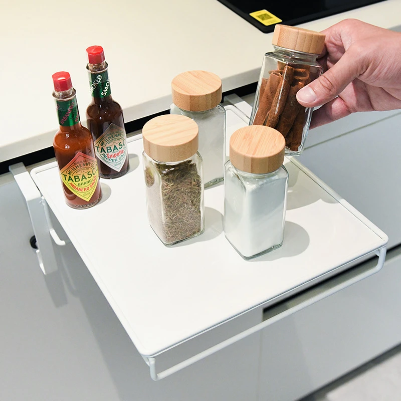 

Customizable Foldable Countertop Shelf - Carbon Steel Cabinet Door Organizer with Multi-Functional Board - Space Saving Kitchen