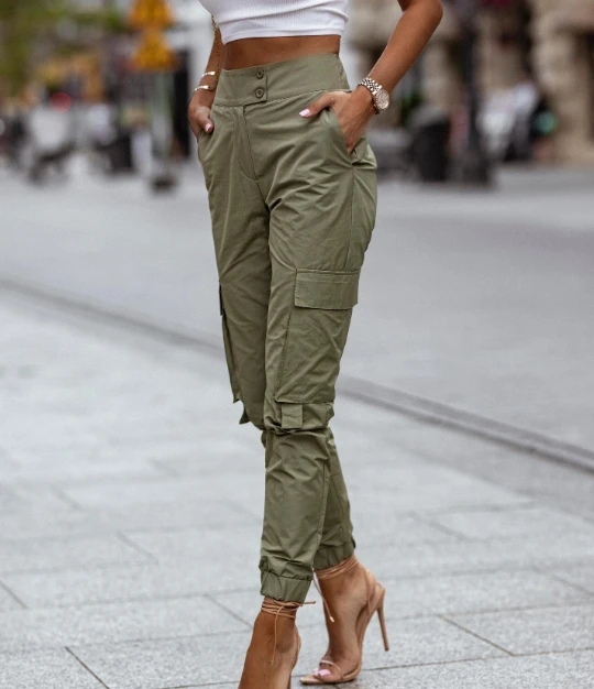 

Women's Commuting Long Pants 2024 Summer Autumn Latest Casual Fashion Army Green Workwear Motorcycle Timing Pocket Trousers