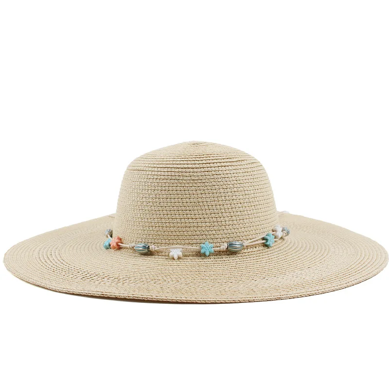 

2024 Spring And Summer New Women's Wide-brimmed Straw Hat With Starfish Decoration, Beach Hat, Outdoor Vacation Dome Sun Hat