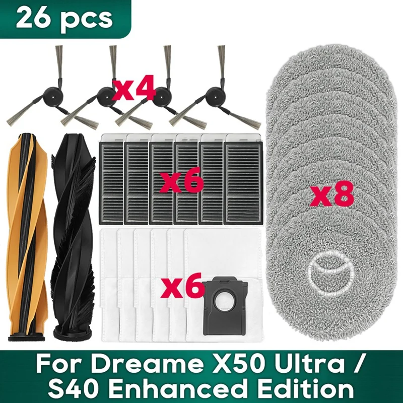 HOT！-For Dreame X50 Ultra / S40 Enhanced Edition Accessories Main Brush Filter Mop Cloth Dust Bags Replacement Parts