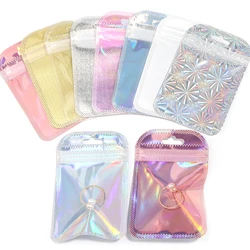 20pcs/Lot Iridescent Laser Ziplock Bags Nail Sequins Diamond Stuff Jewelry Storage Pouches Multicolor Plastic Package Bag