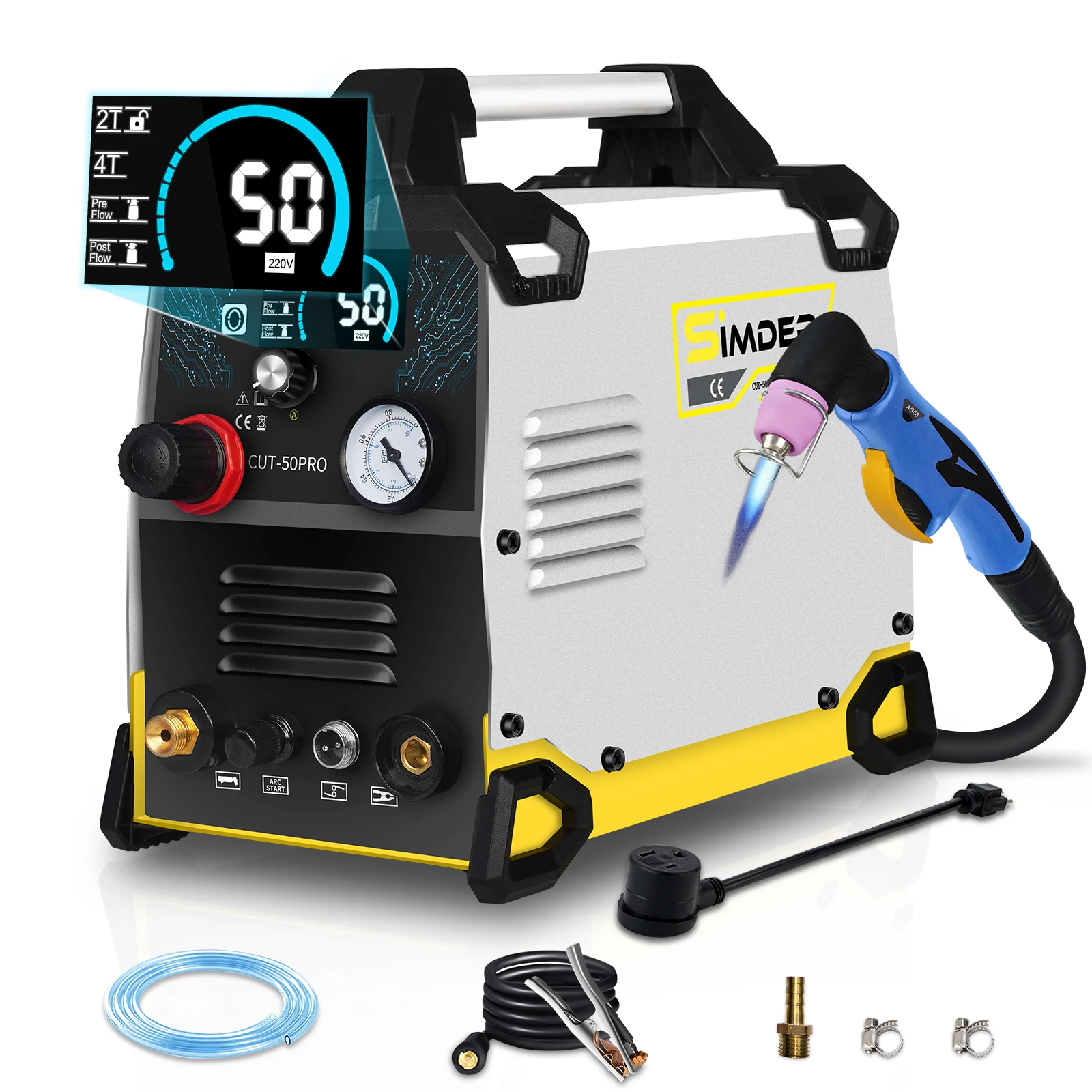 SSIMDER Plasma Cutter 50Amp Non-Touch Pilot ARC Plasma Cutting Machine with High Frequency Dual Voltage 110/220V Plasma Cutter