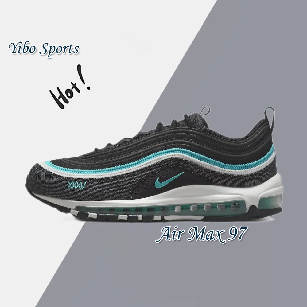 Nike Black and Blue Colorway Air Max 97 Retro Classic Low Top Men's and Women's Sneakers Breathable Cushioning Running Shoes