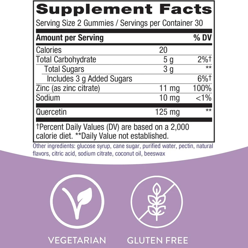 Quercetin gummies contain zinc, immune defense *, powerful antioxidants *, lemon flavor, 60 gummies