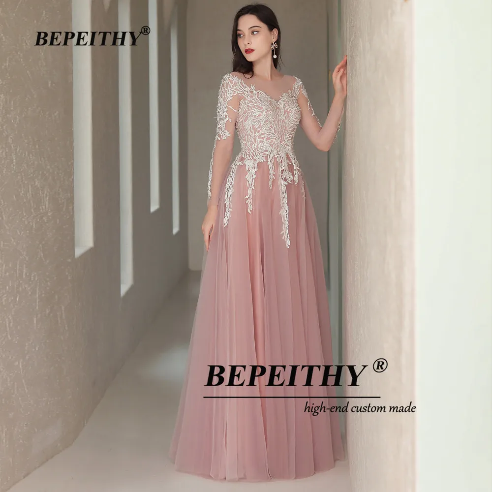 BEPEITHY vestido de noche personalizado para mujer, manga completa, rosa, dulce, Gril, Vintage, largo hasta el suelo, fiesta, boda, noche