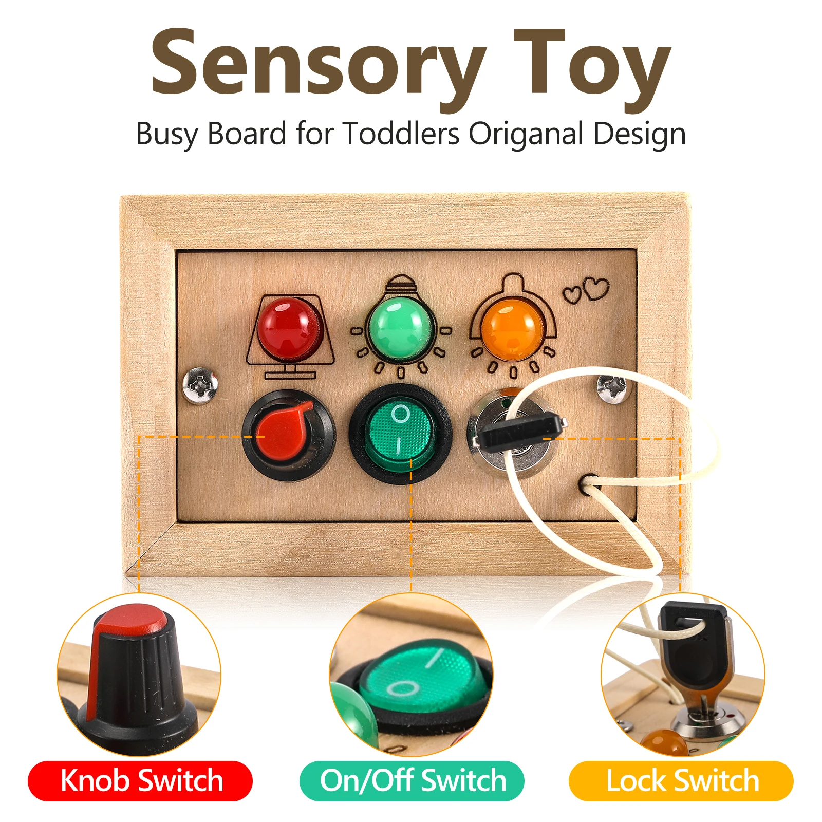 

Montessori Busy Board Sensory Toys Wooden With LED Light Switch Control Board Travel Activities Children Games For Kids Gifts