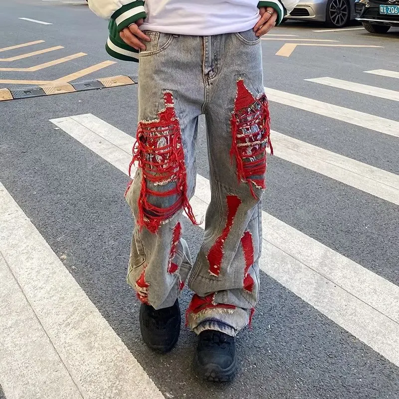 2023 Ropa Grunge Y2K Streetwear Baggy Ripped Stacked Jeans Pants Men Clothing Kanye Women Straight Denim Trousers Pantaloni Uomo