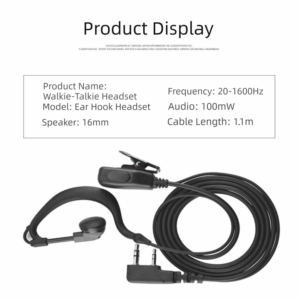 Wired Walkie-Talkie Headset Over Ear Earhook Design Two Wired Earpiece K Type Durable Construction Walkie Wired Earphone