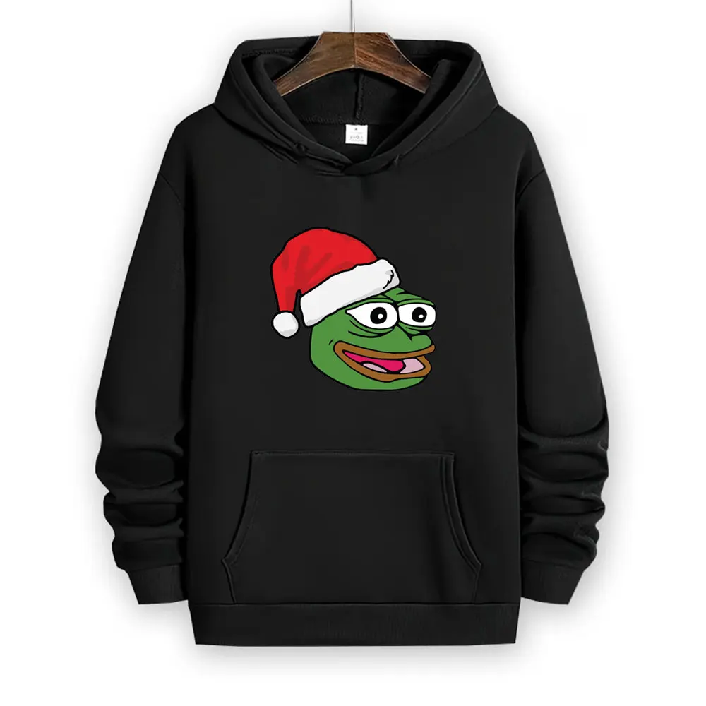 Christmas Character Pepe Frog Thinking Mans Women Hoodie Long Sleeve Hoodie Classic Pair Pullover Funny Tops Cool Trend Hoody