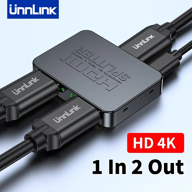 Unnlink Video HDMI Splitter 1 In 2 Out 4K 30Hz for TV Store 1 Computer Sharing 2 Monitors TV Projectors Home Auto