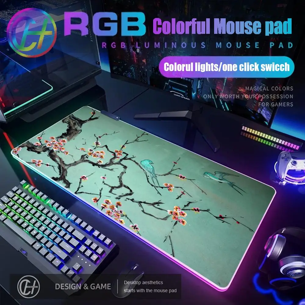 

Коврик для мыши в китайском стиле с тушью, RGB игровой коврик для мыши, настольный коврик HD Gamer, большой светодиодный светильник, коврики для мыши XXL, ковер для ПК, компьютера