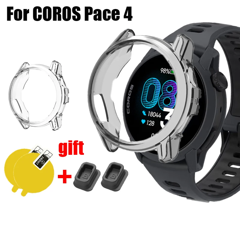 

For COROS Pace 4 Case Smart watch Protective Bumper Cover Soft TPU Cases Screen protector film Dust plug charging port