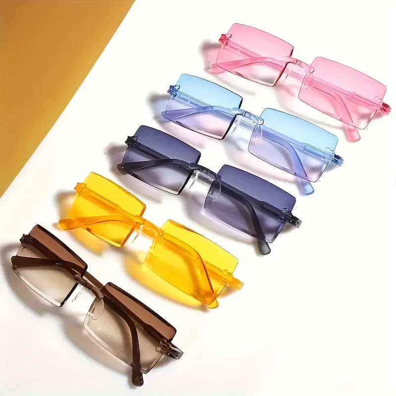 10-Pack Candy-Colored Rectangle Rimless Glasses, Unisex Hip-Hop Style – Ideal for Daily Wear, Parties & Clubs
