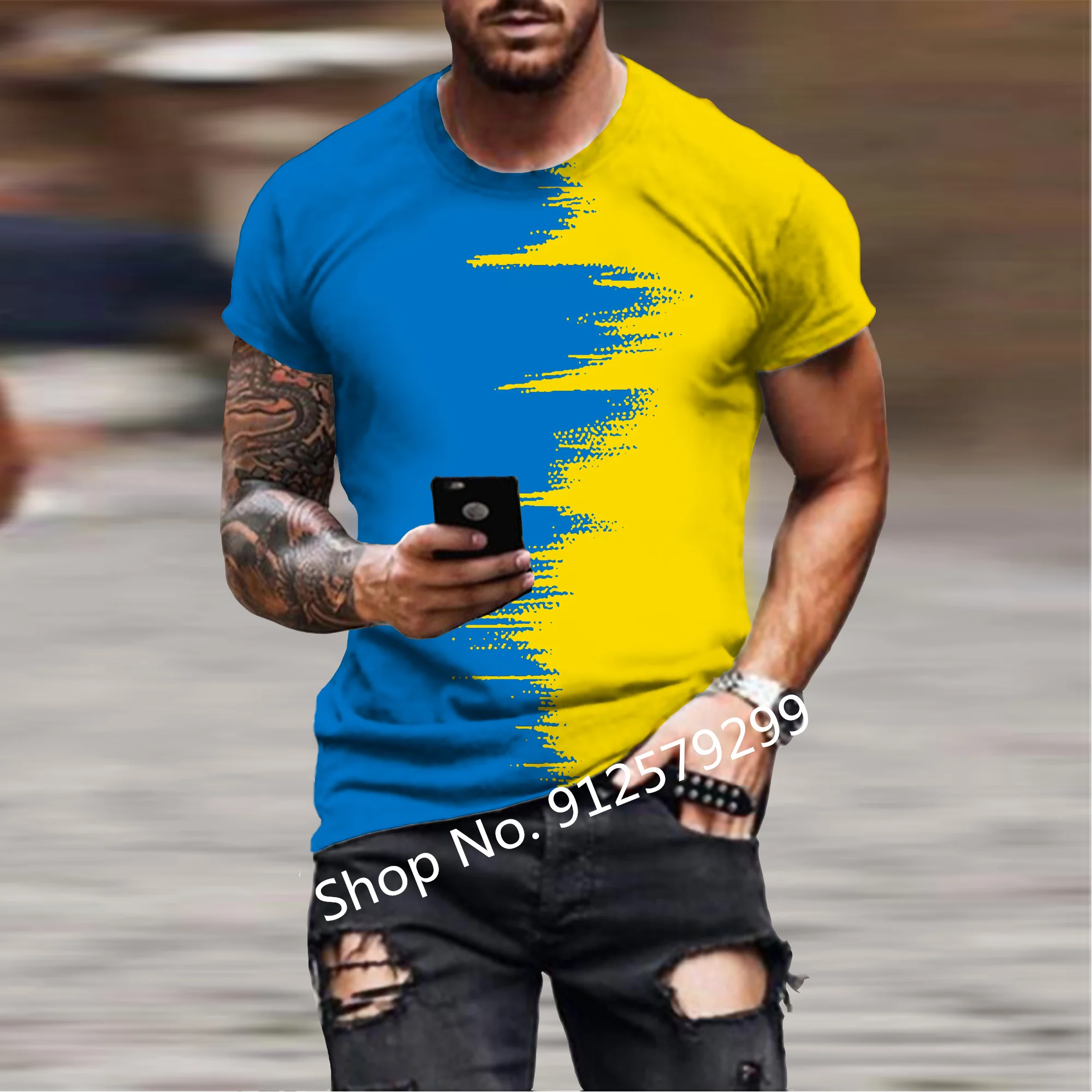 2022 Blue Yellow Ukraine Flag Men T Shirts Summer Oversized Loose Clothes Sport Short Sleeve Fashion Tee Casual Clothes