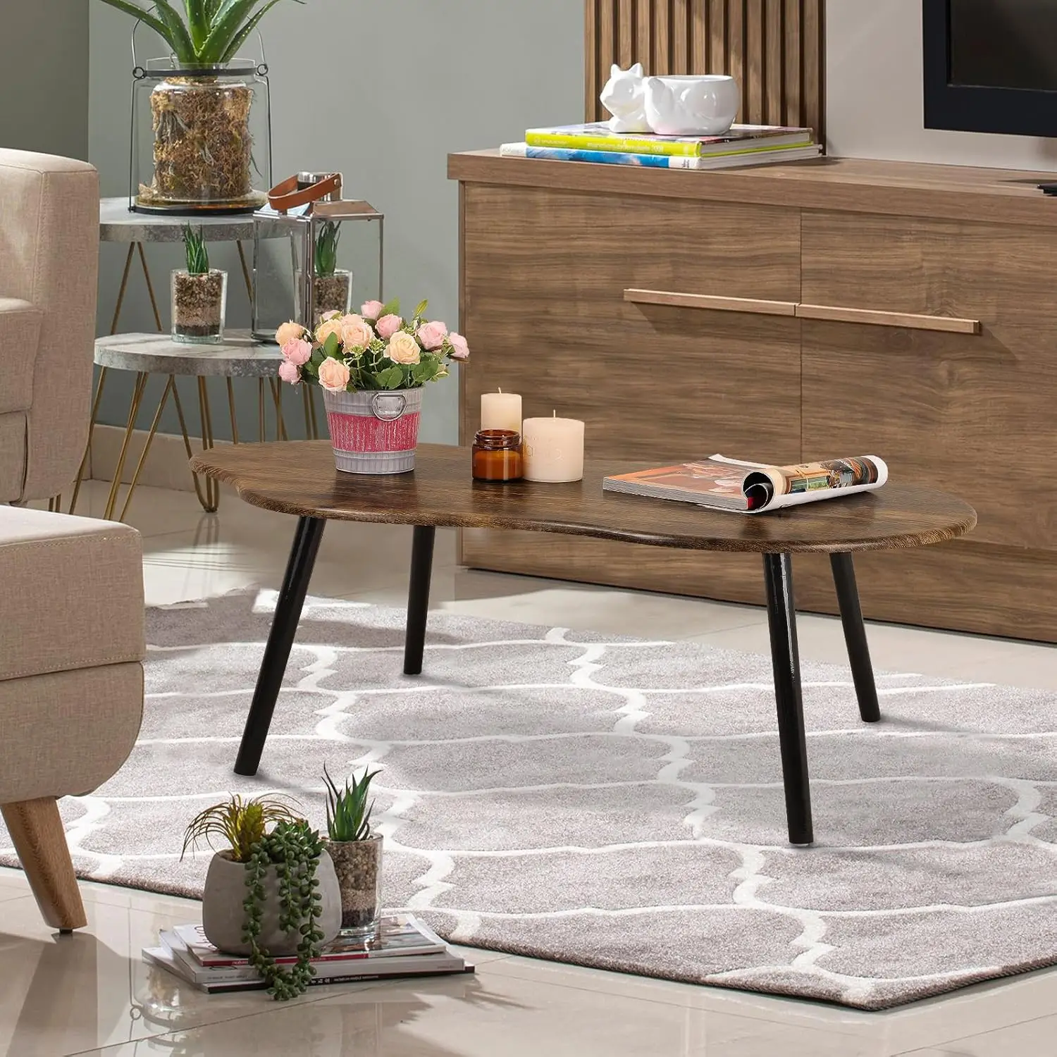 Small Coffee Table Cloud Shape Coffee Table Industrial Coffee Tables Wood Irregular Center Table Floor Table Mid Century