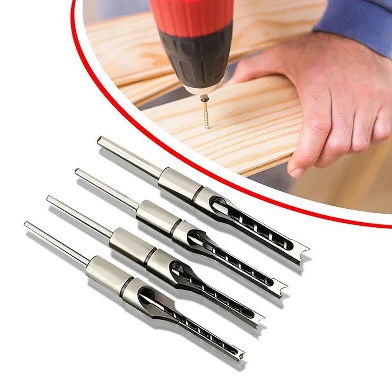 1Pcs/4Pcs HSS Square Hole Drill Woodworking Tools Auger Mortising Chisel Drill Set DIY Furniture