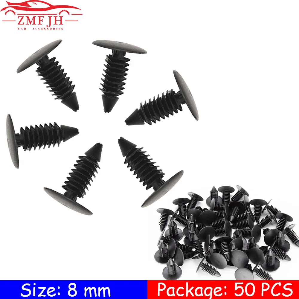 50PCS Auto Fastener 8mm Hole Nylon Clips For Car Fender Bumper Shield Retainer Plastic Rivet For Universal Car Automobile Snap