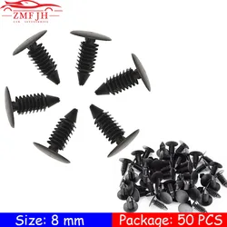 50PCS Auto Fastener 8mm Hole Nylon Clips For Car Fender Bumper Shield Retainer Plastic Rivet For Universal Car Automobile Snap