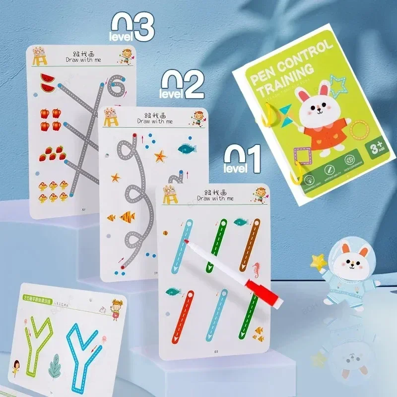 Montessori Math Learning Children Drawing Tablet Pen Control Hand Training Shape Math Match Games Set Educational Books