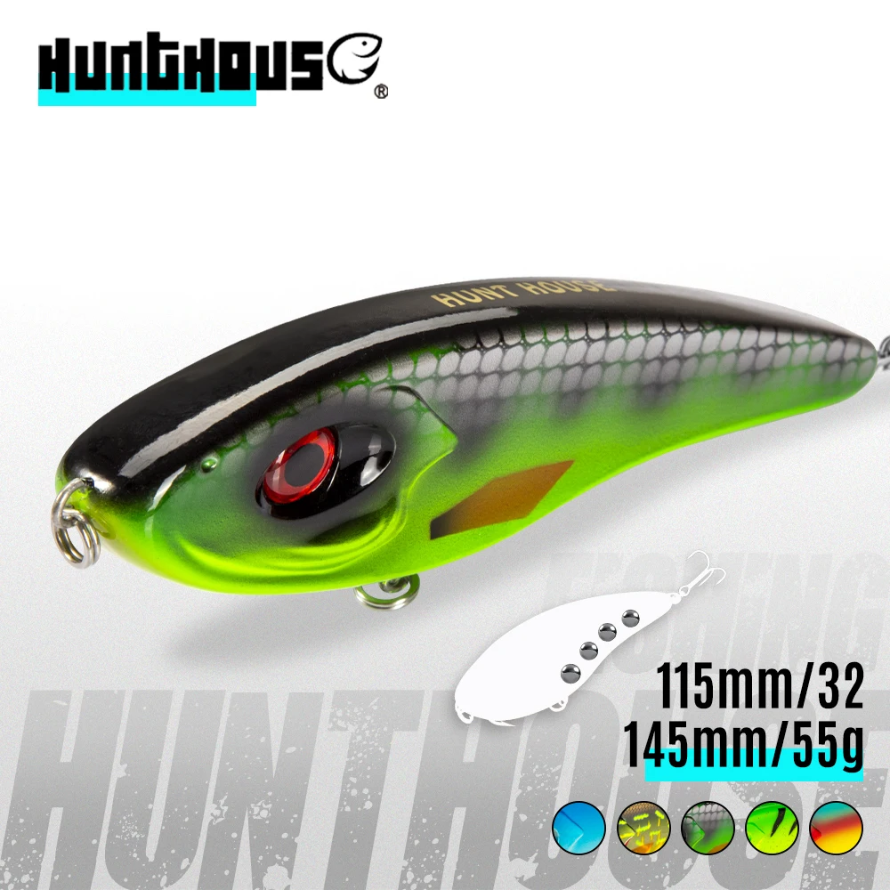 Przynęta wędkarska Hunthouse Musky Buster Jerkbait 115mm/32g 145mm/55g Wolno Tonąca, Wydająca Głośny Dźwięk, Wibracje, Do Łowienia Okoni Morskich i Szczupaków LW129