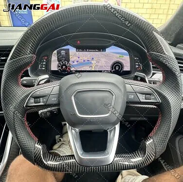 

HandMade Carbon Fiber Car Sports Steering Wheel Fit For Audi Q7 RSQ8 SQ7 2017+ Accessories Black Leather