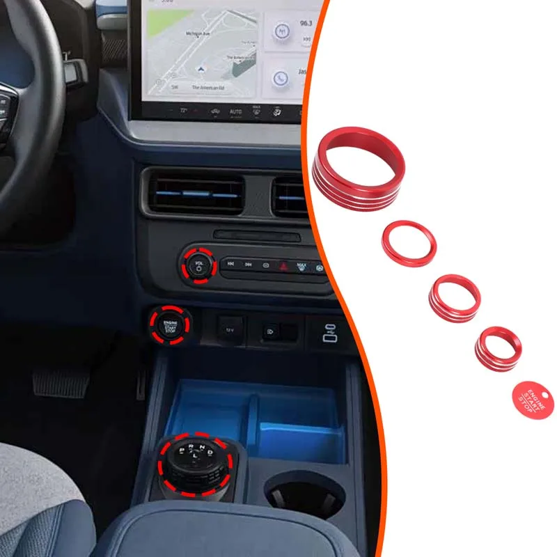 

For Ford Maverick 2025 Car central control knob ring one-click start decorative sticker interior accessories Aluminum Alloy Red