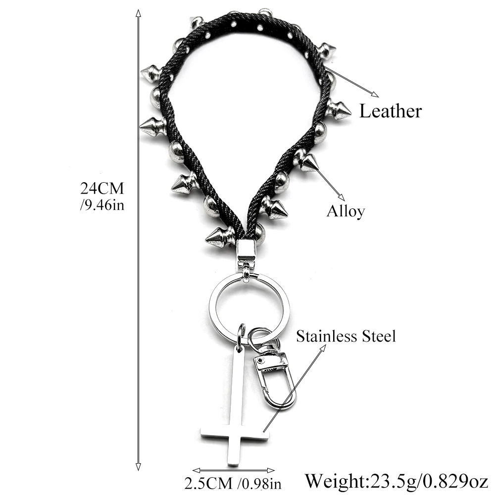 Neue Niet Leder Seil Kreuz Schlüsselbund Goth Kreative Punk Tasche Hängen Seil Geschenk Trendy Charme Christentum Schlüsselanhänger Schmuck – Detail 4