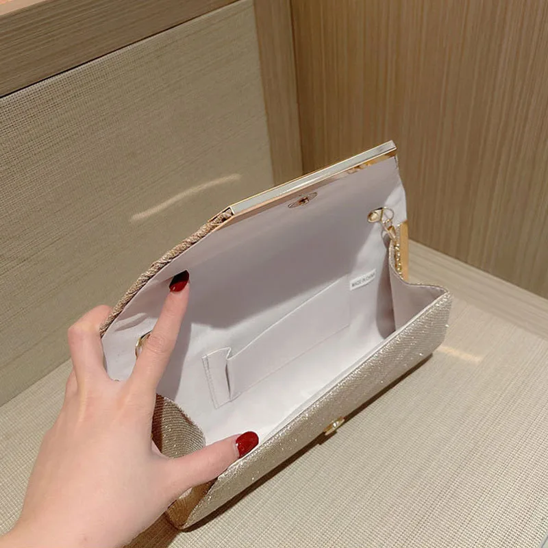 Glitter Envelope Handbag Women Shiny Gold Folded Long Purse Female Fashion Day Clutch Bling Bridal Wedding Party Evening Bag