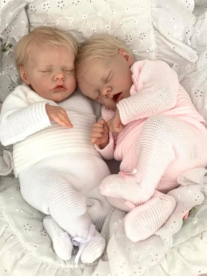 NPK 18inch Preemie Reborn Doll TwinA B Hand-Painted Life-Like High-Quality Rooted Hair Sleeping Baby Realistic Doll Collectible