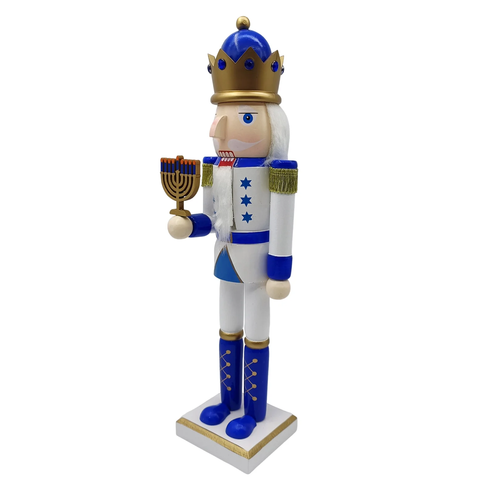 ตุ๊กตาทหารไม้สีน้ำเงินขาว ขนาด 38 ซม. สำหรับเทศกาลฮานุกกะ ของตกแต่งแบบดั้งเดิมของชาวยิว สำหรับวางบนโต๊ะหรือชั้นวางของ