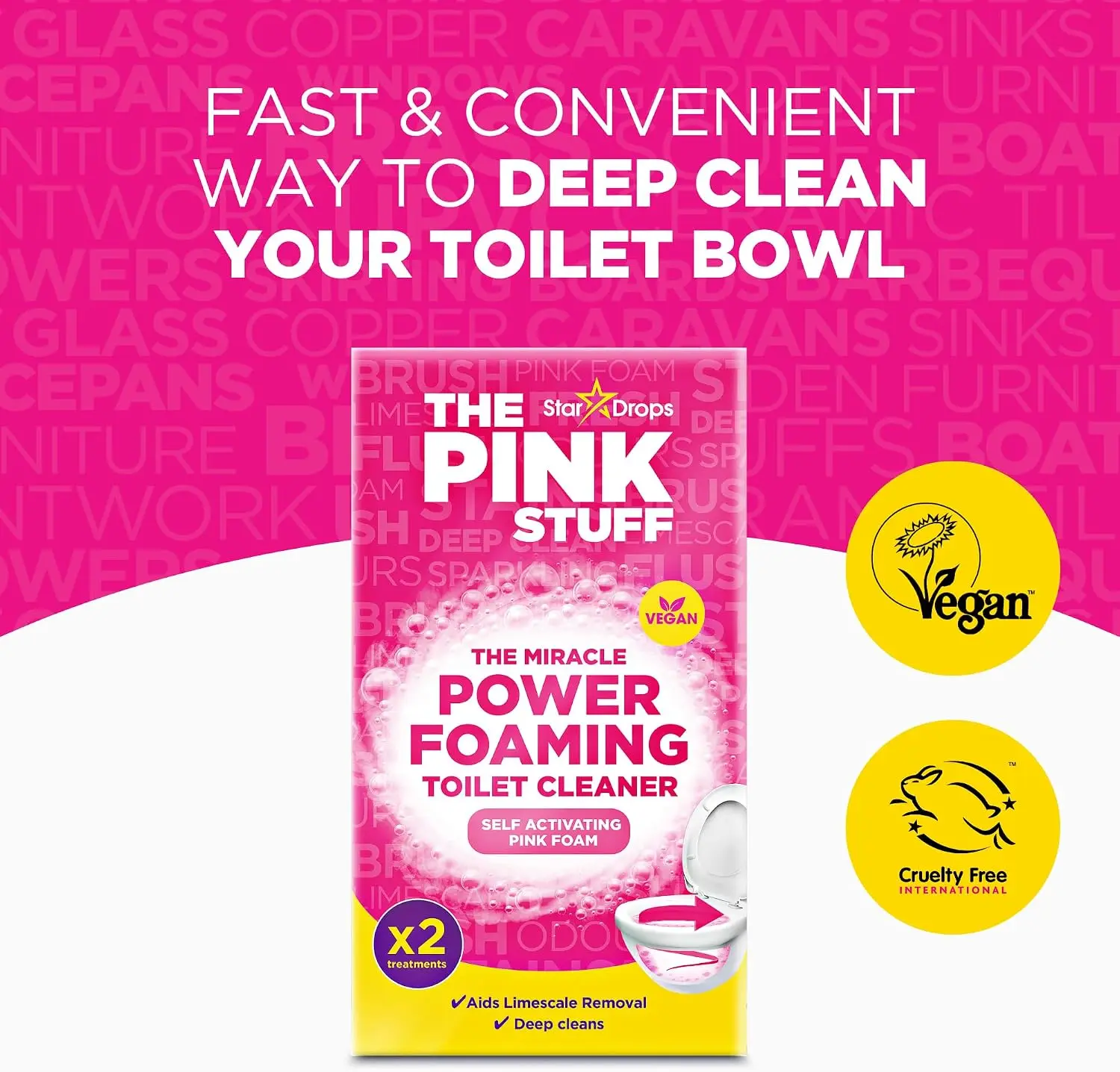 Foaming Toilet Cleaner Powder - Deep Stain & Limescale Remover, Fresh Scent, Safe for Septic