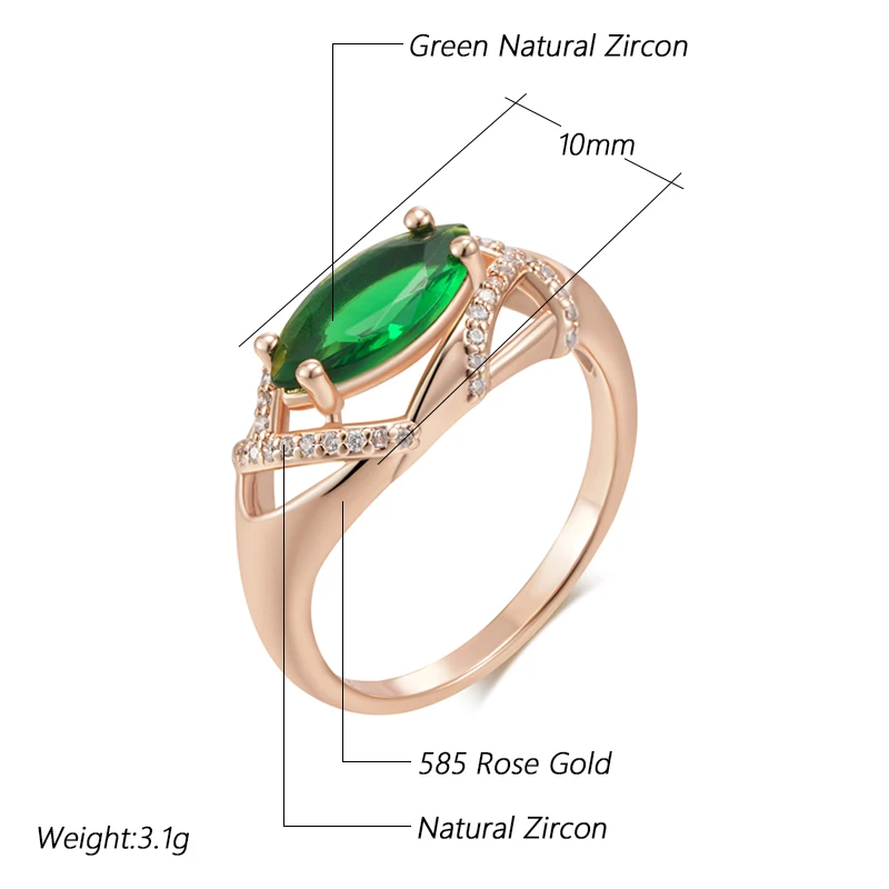 Kinel Hot 585 Rose Gold Color Rings For Women Unusual Green Natural Zircon Accessories Bride Wedding Vintage Fine Jewelry