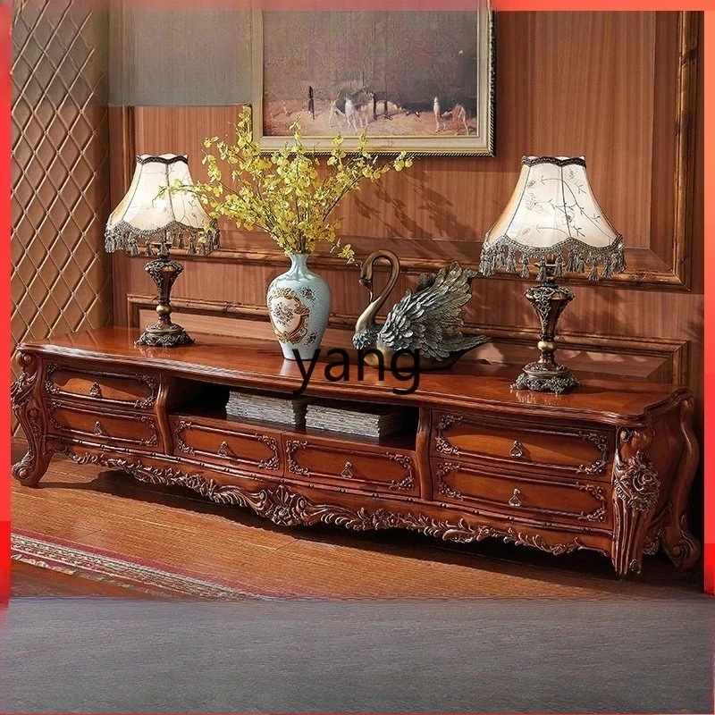 LMMsolid wood TV cabinet, living room oak carved villa luxury floor cabinet luxury