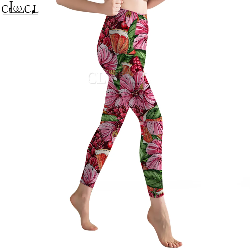 CLOOCL 3D Dames Fitness Legging Hibiscus Bloemen Afdrukken Broek Hawaiiaanse stijl Hoge taille Naadloze legging Slanke broek