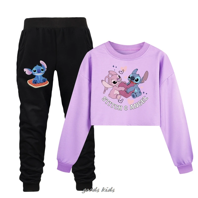 Lilo And Stitch Kids Loose Fashion Boy Girls New Year Clothes Spring Autumn Sweater+Pants 2Pcs Set Children's Suit 2-16year